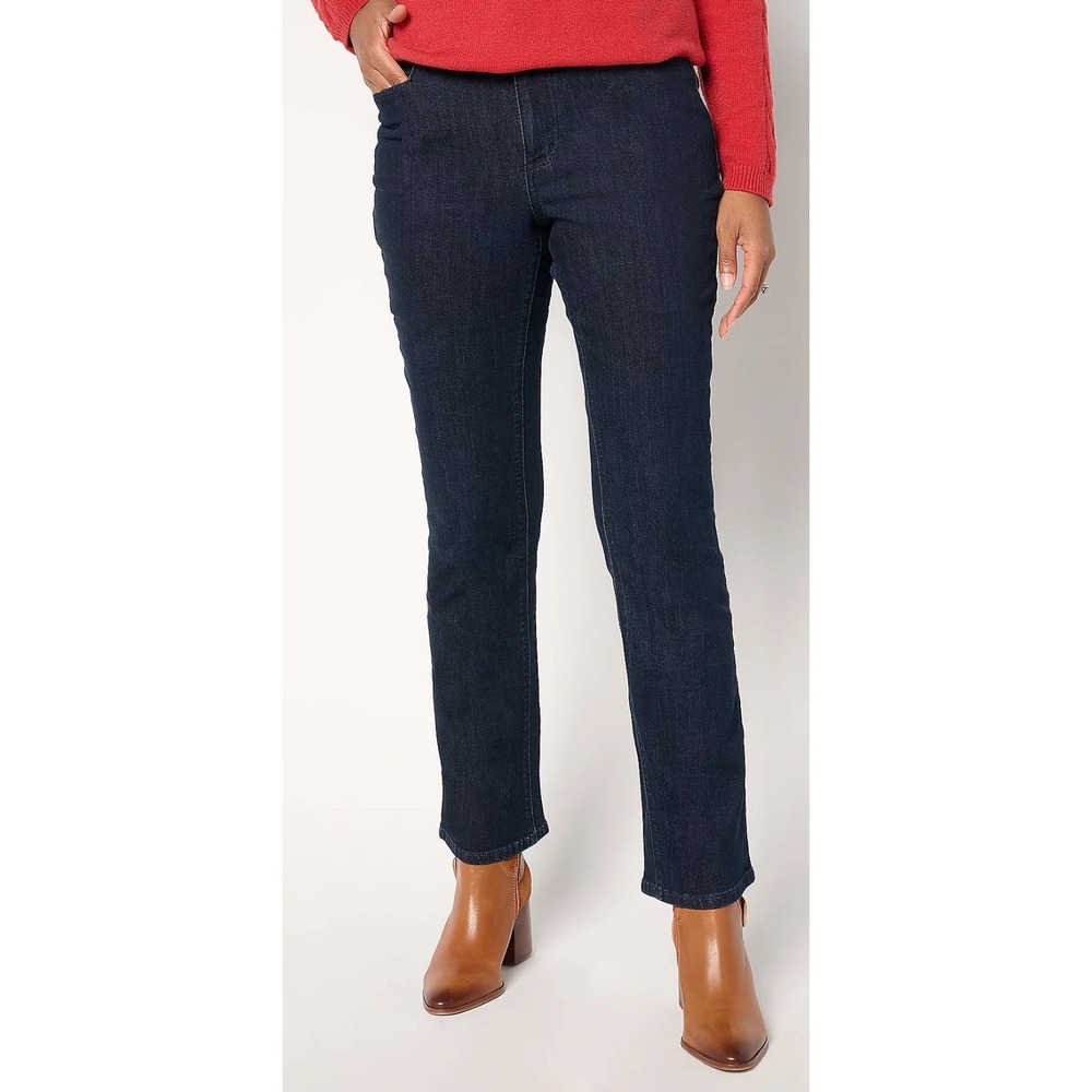 Susan Graver Stretch Denim Regular Classic Boot Cut Jeans - Dark Wash - 26W